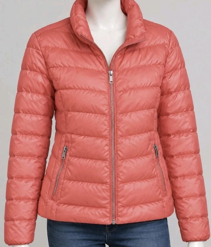 Damen Steppjacke in Korallrot mit Stehkragen von bonita – Größe 40