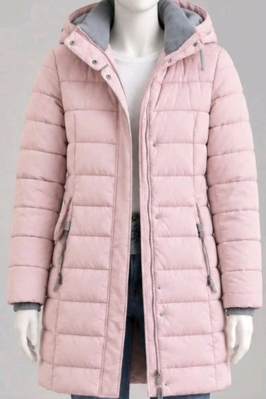 Damen Gesteppte Winterjacke in Rosa mit Kapuze – Größe 40