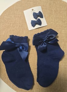 Mädchen Marineblaue Socken mit Schleife und Haarschleifen-Set – Einheitsgröße