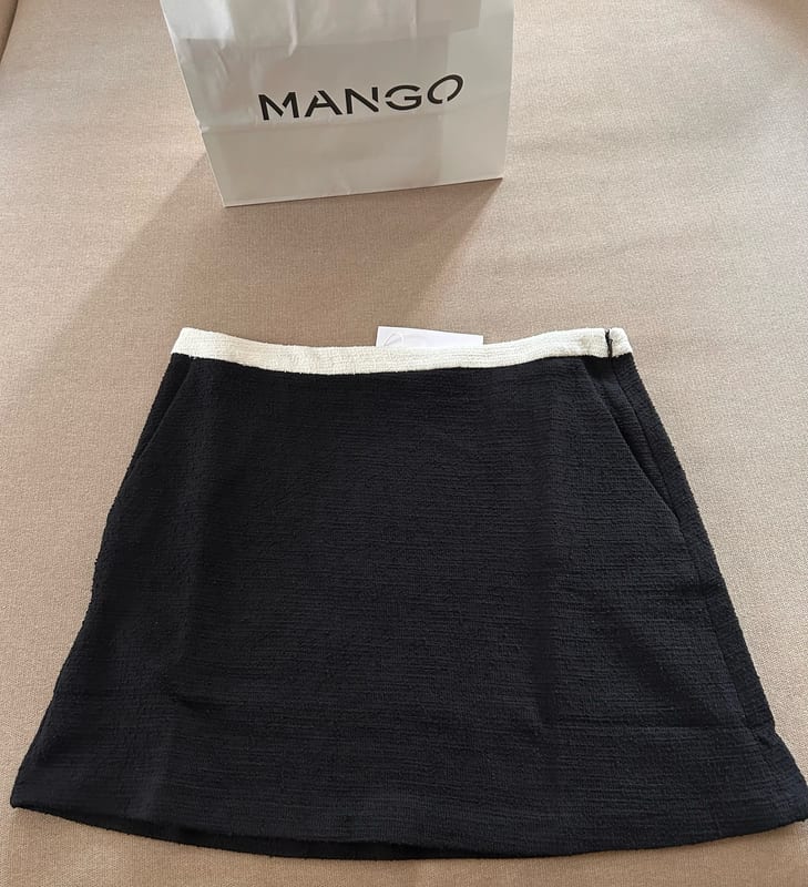 Damen Tweedrock schwarz von Mango – Größe S – Schwarz/Beige