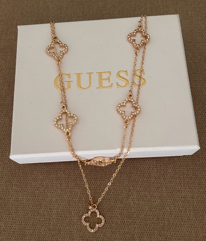 Damen Halskette Kleeblattcharms funkelnd schön – Gold – Bild 4 von 10