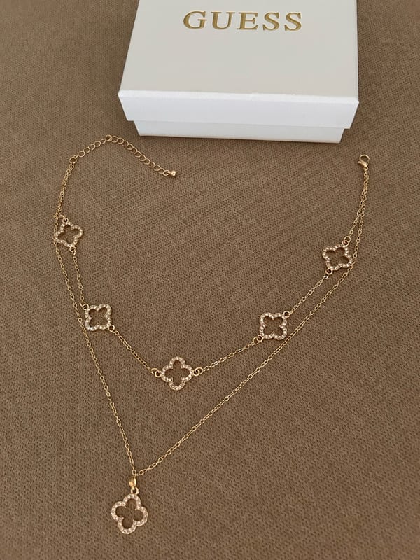Damen Halskette Kleeblattcharms funkelnd schön – Gold – Bild 10 von 10