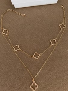 Damen Halskette Kleeblattcharms funkelnd schön – Gold – Bild 8 von 10
