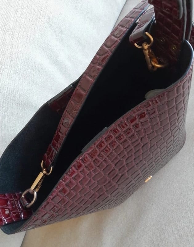 Damen Tolle Handtasche Kroko Design Neu – Dunkellila – Bild 5 von 9