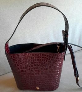 Damen Tolle Handtasche Kroko Design Neu – Dunkellila – Bild 4 von 9