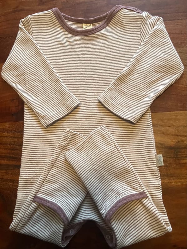 Baby Hochwertiger Lilano Wolle-Seide-Strampler, geringelt Größe 80