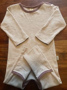 Baby Hochwertiger Lilano Wolle-Seide-Strampler, geringelt Größe 80