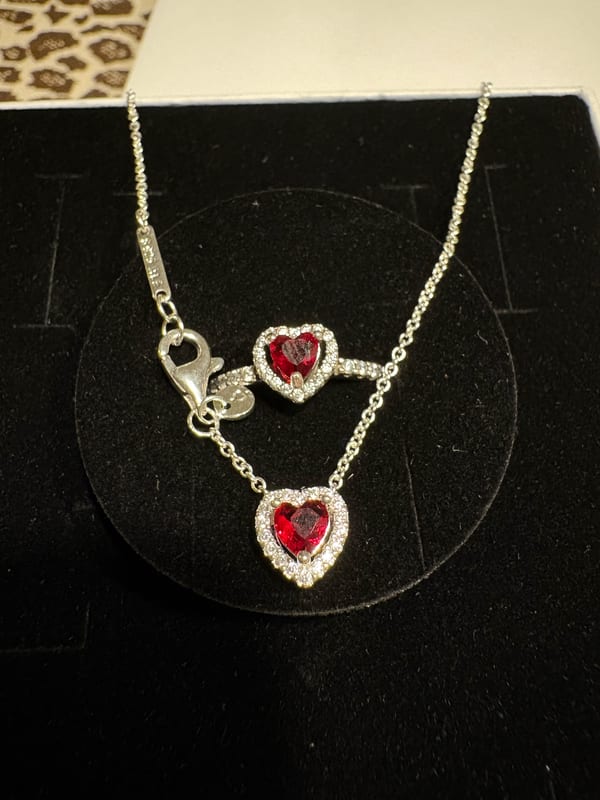 Pandora Damen Set Rotes Herz Kette und Ring – Silber/Rot – Bild 2 von 5