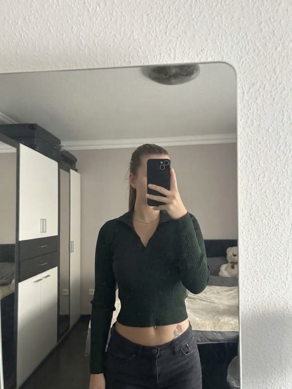 Damen Gerippter Strickpullover mit Polokragen, dunkelgrün, langarm – Größe XS