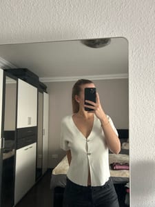 Damen Weißer Strick-Cardigan mit Kurzarm und Knöpfen – Größe XS