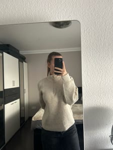 Damen Strickpullover mit Halbreißverschluss, Beige – Größe S