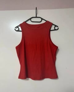 Damen Rotes, Türkises und Orangenes Ärmelloses Top, geripptes Material – Größe M