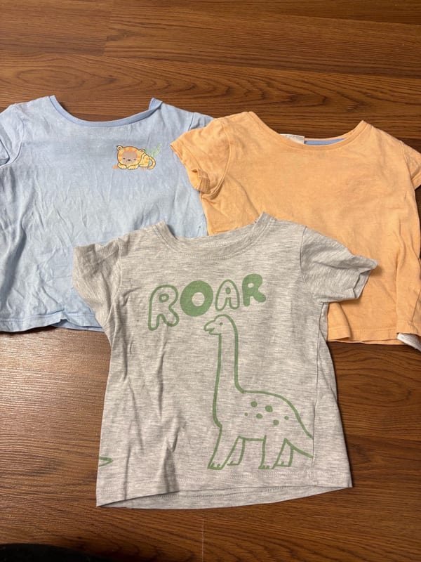 Kinder-T-Shirts Set mit Dino-Motiv – 3 Stück – Größe 86 – Grau/Blau/Orange