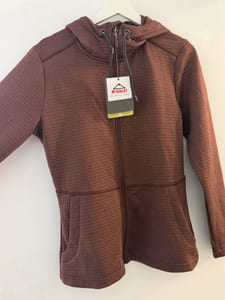 Damen Kapuzenjacke mit Reißverschluss, gerippte Struktur – Größe 38 – Rot/Braun – Bild 2 von 6