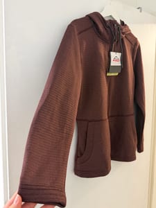 Damen Kapuzenjacke mit Reißverschluss, gerippte Struktur – Größe 38 – Rot/Braun – Bild 3 von 6
