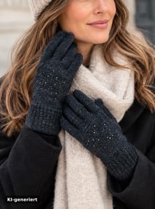 Damen Dunkelgraue Strickhandschuhe mit Glitzer-Akzenten – Größe S