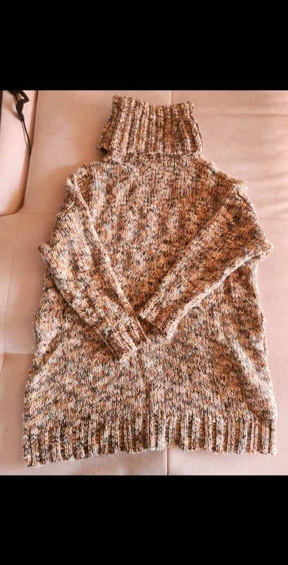 Damen Oversize-Rollkragenpullover meliert in Braun-Beige tolles Muster H&M Gr. L – Bild 2 von 5