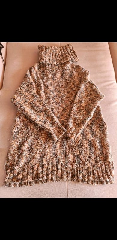 Damen Oversize-Rollkragenpullover meliert in Braun-Beige tolles Muster H&M Gr. L – Bild 3 von 5