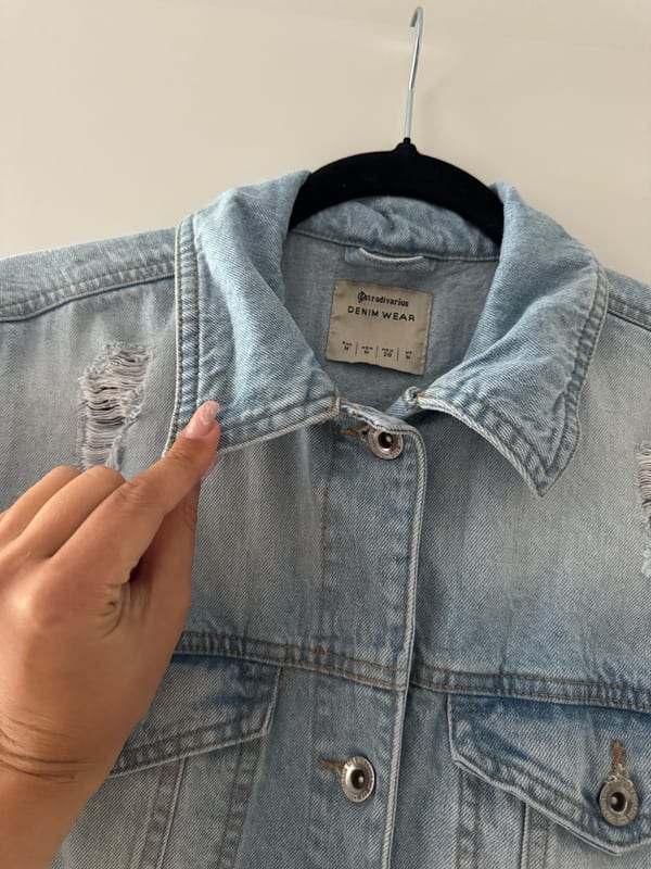 Helle Jeansjacke Damen M | Oversized Denim Jacke | Used Look | Übergangsjacke – Größe M/L – Blau – Bild 7 von 8