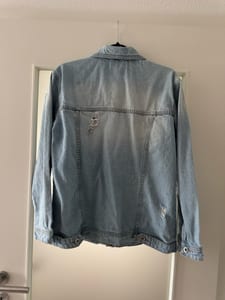 Helle Jeansjacke Damen M | Oversized Denim Jacke | Used Look | Übergangsjacke – Größe M/L – Blau – Bild 8 von 8