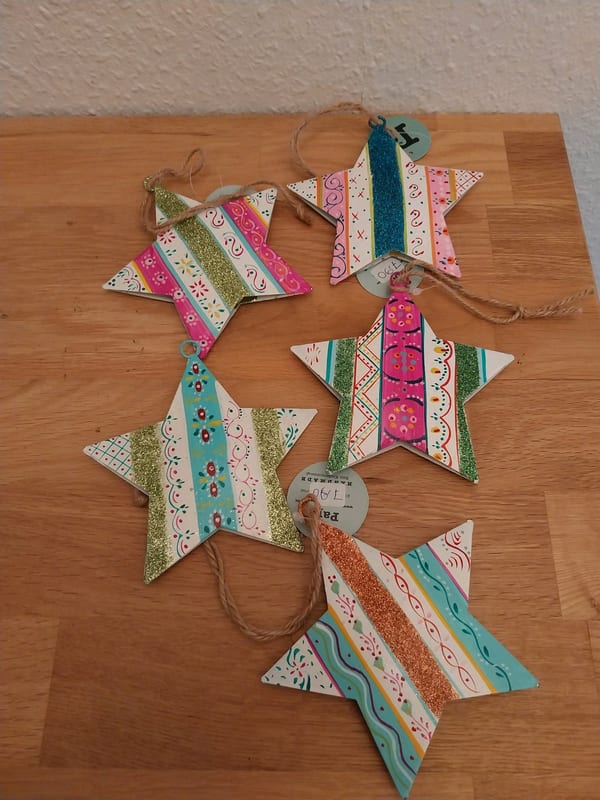 Handbemalte Holzsterne Weihnachtsdeko, 5 Stück