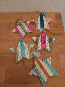 Handbemalte Holzsterne Weihnachtsdeko, 5 Stück